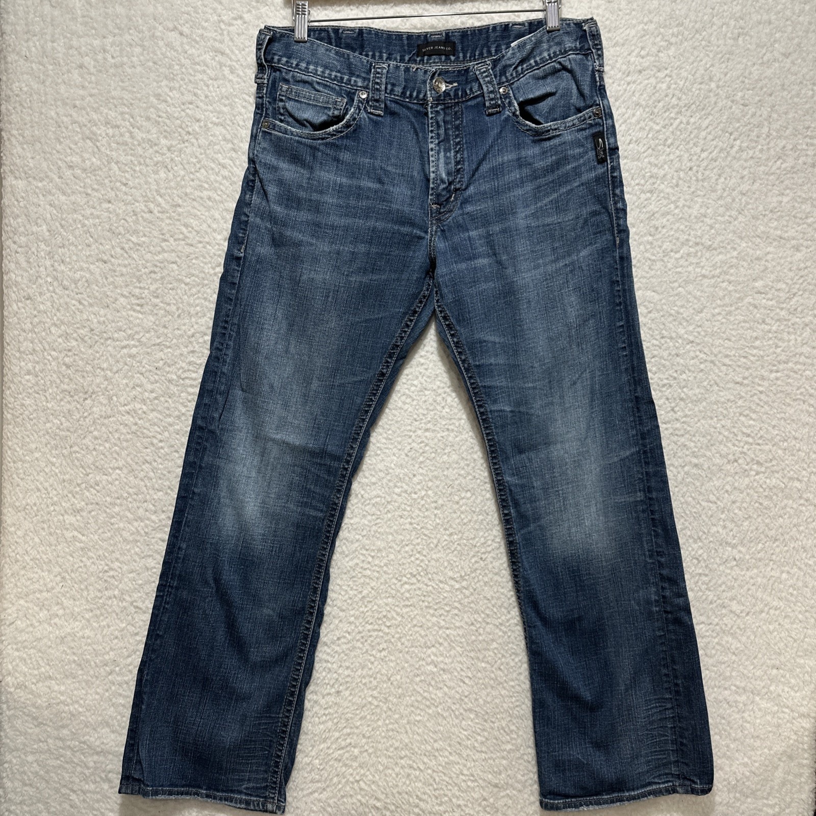 Silver Zac Bootcut Jeans Mens Relaxed Fit Distressed Medium Wash Denim Size 33